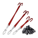 BBQ Charcoal Tongs with Long Aluminium Handle for Home Kitchens, Outdoor Grilling, Campfires and Fireplace Use, Red