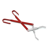 BBQ Charcoal Tongs with Long Aluminium Handle for Home Kitchens, Outdoor Grilling, Campfires and Fireplace Use, Red