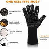 Heat Resistant Aramid BBQ Grill Gloves with Silicone Non-Slip Grip for Ovens, Kitchens and Outdoor Grilling, Black