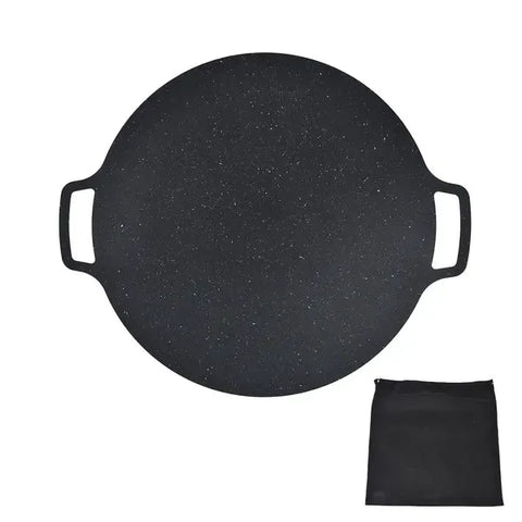 Round Korean BBQ Grill Pan with Non-Stick Iron Surface for Indoor Cooking, Outdoor Camping, Parties and Home Grilling, Black, 36 cm In Australia - Darrahopens