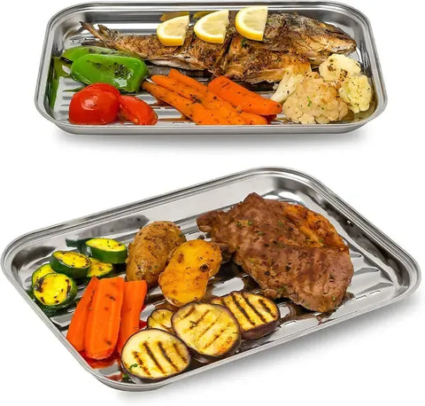 2 Pack Stainless Steel BBQ Grill Baskets, Perforated Grilling Trays for Vegetables and Meat on Charcoal, Gas and Electric Grills In Australia - Darrahopens