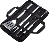 3 Piece Stainless Steel BBQ Grill Tool Set with Spatula, Fork, Tongs and Carrying Bag for Camping and Outdoor Grilling