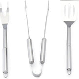 3 Piece Stainless Steel BBQ Grill Tool Set with Spatula, Fork, Tongs and Carrying Bag for Camping and Outdoor Grilling