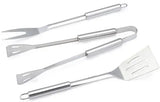 3 Piece Stainless Steel BBQ Grill Tool Set with Spatula, Fork, Tongs and Carrying Bag for Camping and Outdoor Grilling