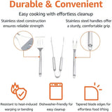 3 Piece Stainless Steel BBQ Grill Tool Set with Spatula, Fork, Tongs and Carrying Bag for Camping and Outdoor Grilling