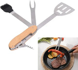 5-in-1 Foldable Stainless Steel BBQ Grill Multitool with Spatula, Fork and Bottle Opener for Camping, Picnics and Backyard Grilling