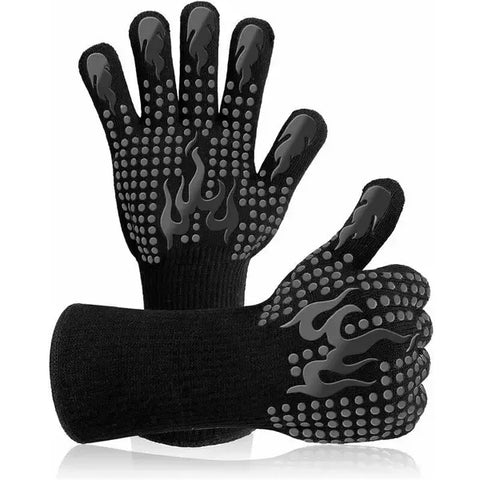 1 Pair Heat Resistant Aramid BBQ Grill Gloves with Non-Slip Grip for Ovens, Kitchens, Camping and Outdoor Cooking, Black In Australia - Darrahopens