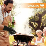 1 Pair Heat Resistant Aramid BBQ Grill Gloves with Non-Slip Grip for Ovens, Kitchens, Camping and Outdoor Cooking, Black