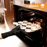 1 Pair Heat Resistant Aramid BBQ Grill Gloves with Non-Slip Grip for Ovens, Kitchens, Camping and Outdoor Cooking, Black