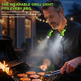 Magnetic LED BBQ Grill Light with Hands-Free Neck Mounted Spotlights for Smoking, Outdoor Cooking and Night Grilling, Black and Green