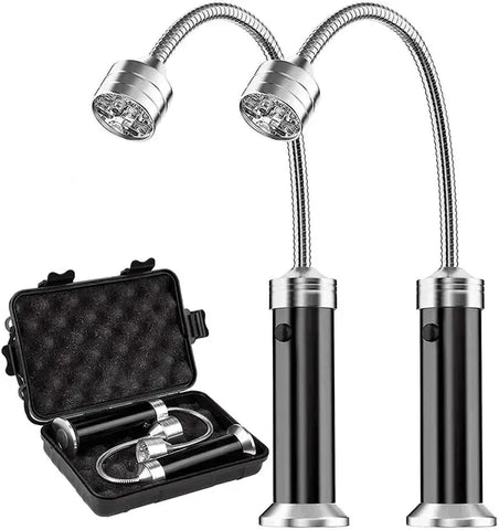 2 Pack Magnetic LED BBQ Grill Lights with 360 Degree Flexible Goosenecks for Camping, Outdoor Cooking and Night Grilling, Silver