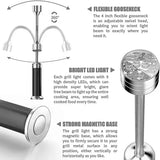 2 Pack Magnetic LED BBQ Grill Lights with 360 Degree Flexible Goosenecks for Camping, Outdoor Cooking and Night Grilling, Silver