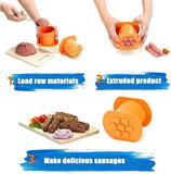7 Hole Manual Sausage Maker with Non-Stick PP Press for Homemade Sausages, Meatballs and BBQ Food Preparation, Orange