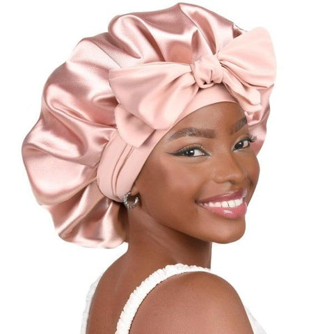 Double-Layer Satin Sleep Bonnet with Adjustable Drawstring and Soft Lining for Curly, Natural and Protective Hairstyles, Black