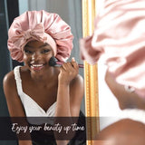 Double-Layer Satin Sleep Bonnet with Adjustable Drawstring and Soft Lining for Curly, Natural and Protective Hairstyles, Black