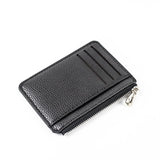 Slim PU Leather Zip Card Wallet with 6 Card Slots, Coin Pocket and Hidden Compartments for Cash and Everyday Carry, Black, 9 x 12 x 0.7 cm