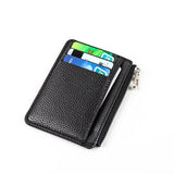Slim PU Leather Zip Card Wallet with 6 Card Slots, Coin Pocket and Hidden Compartments for Cash and Everyday Carry, Black, 9 x 12 x 0.7 cm