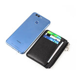 Slim PU Leather Zip Card Wallet with 6 Card Slots, Coin Pocket and Hidden Compartments for Cash and Everyday Carry, Black, 9 x 12 x 0.7 cm