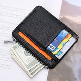 Slim PU Leather Zip Card Wallet with 6 Card Slots, Coin Pocket and Hidden Compartments for Cash and Everyday Carry, Black, 9 x 12 x 0.7 cm