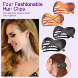 4 Pack Large Acrylic Hair Claw Clips with Strong Non-Slip Grip and Metal Springs for Thick, Curly and Long Hair, Amber and Black