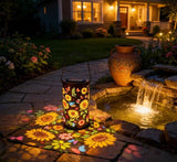 Solar Powered Sunflower Pattern Garden Lantern with Colourful LED Projection, Metal Hanging Light for Patios, Paths and Outdoor Decor