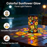 Solar Powered Sunflower Pattern Garden Lantern with Colourful LED Projection, Metal Hanging Light for Patios, Paths and Outdoor Decor