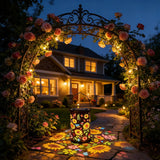 Solar Powered Sunflower Pattern Garden Lantern with Colourful LED Projection, Metal Hanging Light for Patios, Paths and Outdoor Decor In Australia - Darrahopens