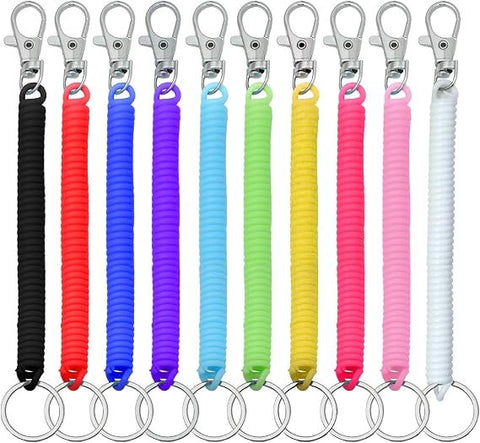 10 Pack Retractable Coil Keychains with Key Rings and Lobster Clasps for Keys, ID Cards and Bags, Assorted Colours, 15-102 cm In Australia - Darrahopens
