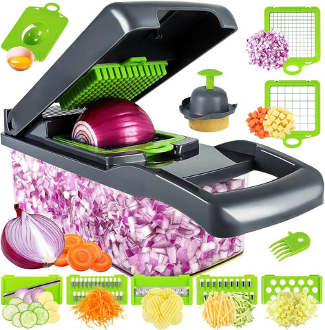 13-in-1 Vegetable Chopper with 8 Interchangeable Stainless Steel Blades and Storage Box for Slicing, Dicing, Grating and Chopping In Australia - Darrahopens
