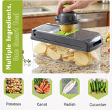 13-in-1 Vegetable Chopper with 8 Interchangeable Stainless Steel Blades and Storage Box for Slicing, Dicing, Grating and Chopping