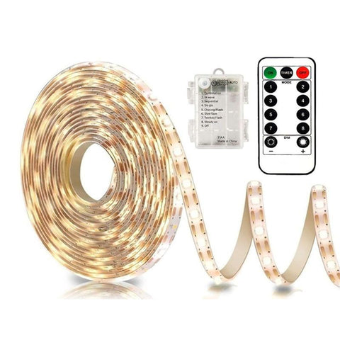 Battery Operated Warm White LED Strip Lights with Remote Control, 8 Modes, Dimmable Timer and Cuttable Self-Adhesive Backing In Australia - Darrahopens