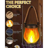 Solar and USB Rechargeable LED Flame Lantern with Rope Handle, 1500 mAh Battery and IP65 Waterproof Design for Gardens and Patios