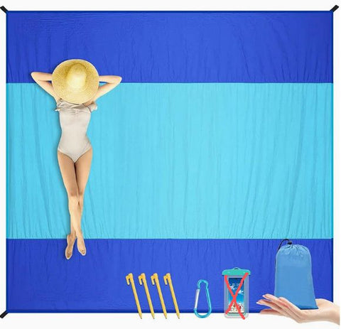 Waterproof Sandproof Beach Mat with 210T Polyester Fabric for Travel, Camping and Picnics, Fits up to 5 Adults, Blue, 200 x 210 cm In Australia - Darrahopens