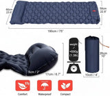 Ultralight Inflatable Camping Sleeping Pad with Built-In Pillow, Waterproof TPU Coating and Compact Pack Size, Blue, 190 x 60 x 5 cm