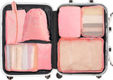 7 Piece Travel Packing Cube Set with Lightweight Waterproof Nylon Organisers for Carry-On Luggage, Holidays and Business Trips, Pink