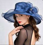 Women's Foldable Organza Wide Brim Sun Hat with Breathable Mesh Design for Beach, Travel and Garden Wear, Black, 56-58 cm