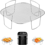 Square Stainless Steel Air Fryer Basket Rack with Raised Mesh Base for Crisp Cooking, Roasting and Baking, Silver, 20 x 20 x 9 cm In Australia - Darrahopens