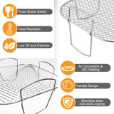 Square Stainless Steel Air Fryer Basket Rack with Raised Mesh Base for Crisp Cooking, Roasting and Baking, Silver, 20 x 20 x 9 cm