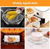 Square Stainless Steel Air Fryer Basket Rack with Raised Mesh Base for Crisp Cooking, Roasting and Baking, Silver, 20 x 20 x 9 cm