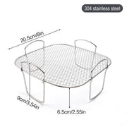 Square Stainless Steel Air Fryer Basket Rack with Raised Mesh Base for Crisp Cooking, Roasting and Baking, Silver, 20 x 20 x 9 cm