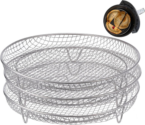 3 Tier Round Stainless Steel Air Fryer Rack with Stackable Mesh Layers for Baking, Drying and Crisp Cooking in Ovens and Air Fryers In Australia - Darrahopens