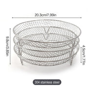3 Tier Round Stainless Steel Air Fryer Rack with Stackable Mesh Layers for Baking, Drying and Crisp Cooking in Ovens and Air Fryers