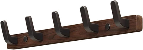 Walnut Wood Wall Coat Rack with 5 Black Alloy Hooks for Coats, Bags, Keys and Towels, Space-Saving Entryway Storage, 25 x 3 cm In Australia - Darrahopens