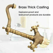 360 Degree Rotation Rotatable Faucet Double Brass Basin Faucet Brushed Kitchen Sink Soft Close Vintage Tap for Hot and Cold, Antique Copper Finish In Australia - Darrahopens