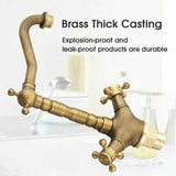 360 Degree Rotation Rotatable Faucet Double Brass Basin Faucet Brushed Kitchen Sink Soft Close Vintage Tap for Hot and Cold, Antique Copper Finish In Australia - Darrahopens