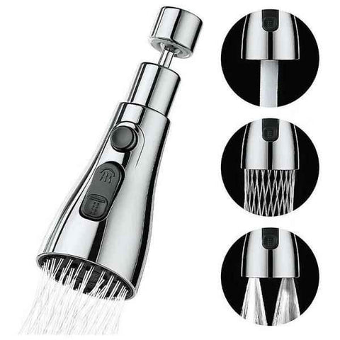 Kitchen Faucet Nozzle, 360 Degree Rotation Rotating Mixer Tap Sprayer, ABS material, 3 Spray Modes, Silver/Black Finish Options