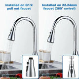 Kitchen Faucet Nozzle, 360 Degree Rotation Rotating Mixer Tap Sprayer, ABS material, 3 Spray Modes, Silver/Black Finish Options