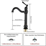 High Bathroom Faucet, 360 Degree Rotatable Countertop Mixer, Retro Classic Brass Bathroom Basin Faucet, Single Handle, Black Finish In Australia - Darrahopens