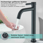 Black brass bathroom washbasin tap- high spout, ceramic cartridge, single handle, s included material, 1/2" Thread, Matte Black Finish