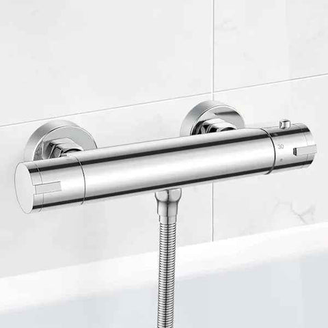 Wall-mounted thermostatic shower mixer with 38 degree C anti-scalding safety lockout, solid brass material, Chrome Finish In Australia - Darrahopens